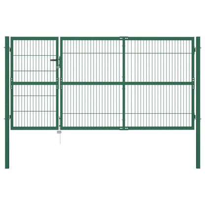 Cancello di Recinzione con Paletti 350x140 cm in Acciaio Verde