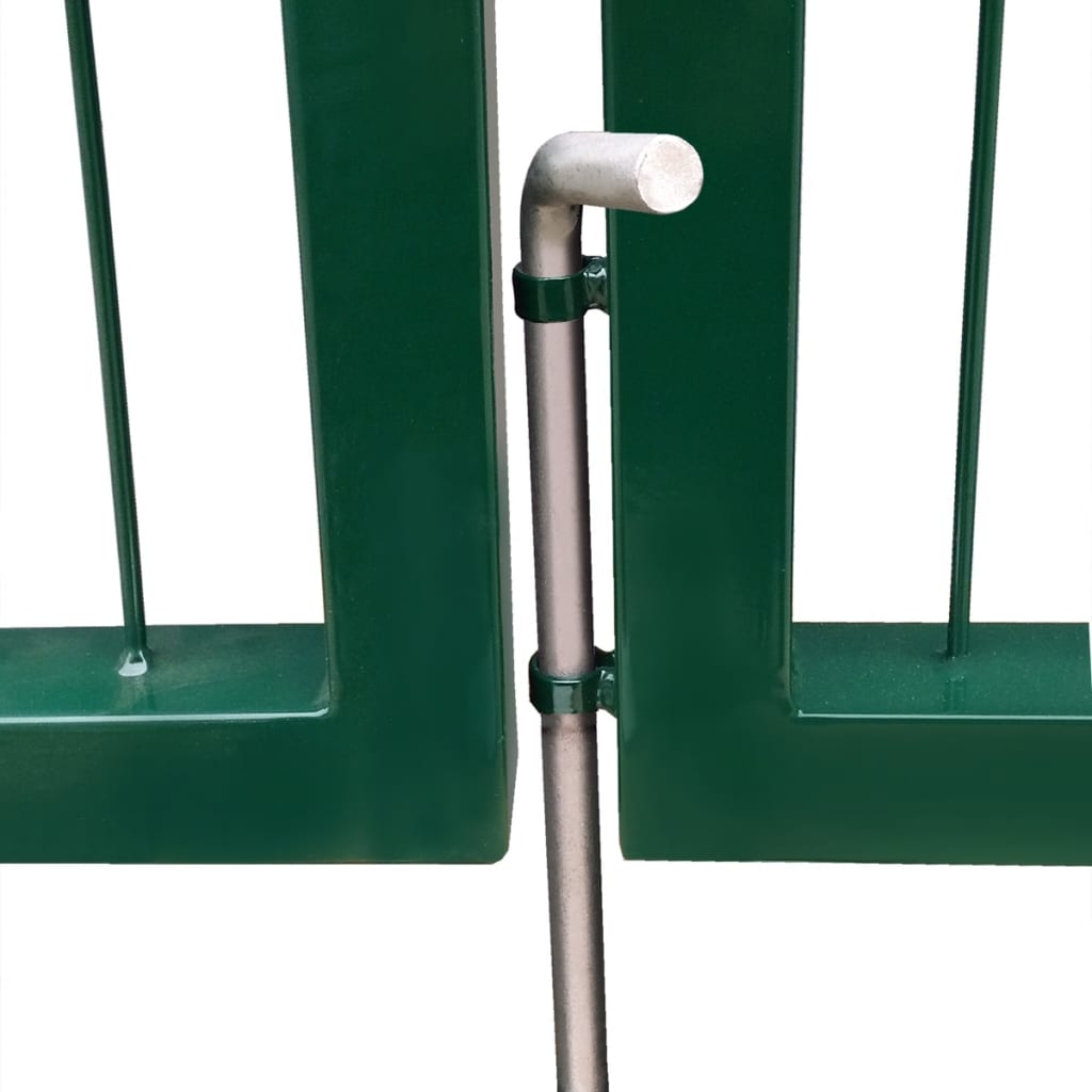 Cancello di Recinzione con Paletti 350x140 cm in Acciaio Verde