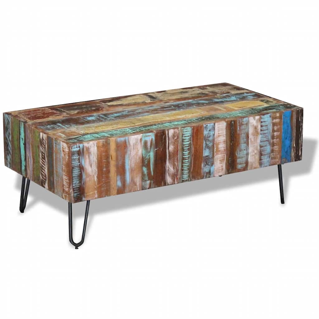 Tavolino da Salotto in Legno Massello Anticato 100x50x38 cm