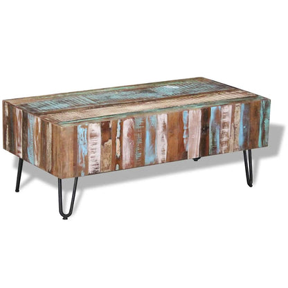 Tavolino da Salotto in Legno Massello Anticato 100x50x38 cm