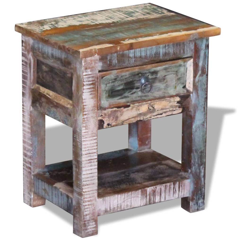 Tavolino con 1 Cassetto Legno Massello di Recupero 43x33x51 cm