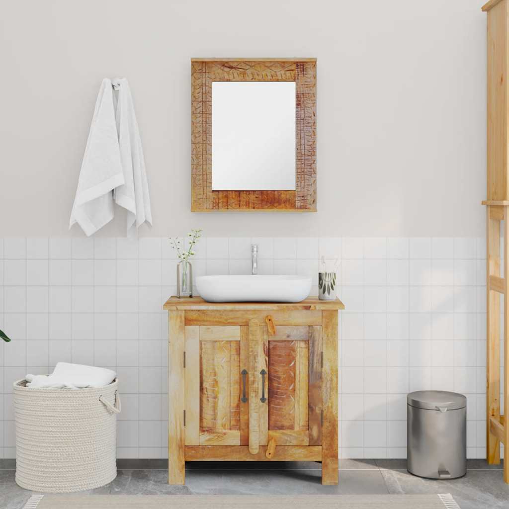 Armadietto da Bagno con Specchio in Legno Massello di Mango