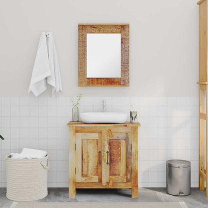 Armadietto da Bagno con Specchio in Legno Massello di Mango