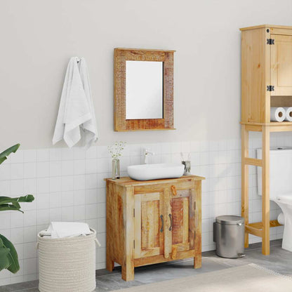 Armadietto da Bagno con Specchio in Legno Massello di Mango