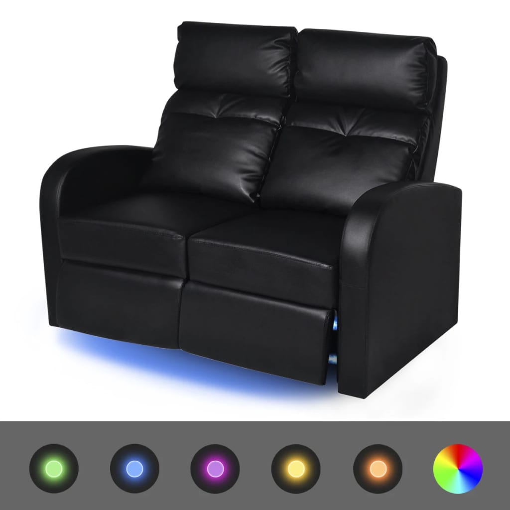 Divano Reclinabile a 2 Posti con LED in Similpelle Nero