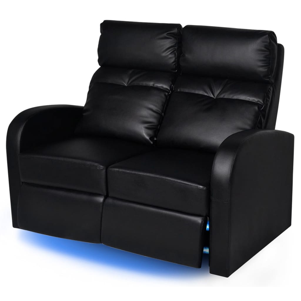 Divano Reclinabile a 2 Posti con LED in Similpelle Nero