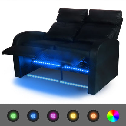 Divano Reclinabile a 2 Posti con LED in Similpelle Nero
