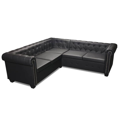 Divano Angolare Chesterfield a 5 Posti Pelle Artificiale Nera