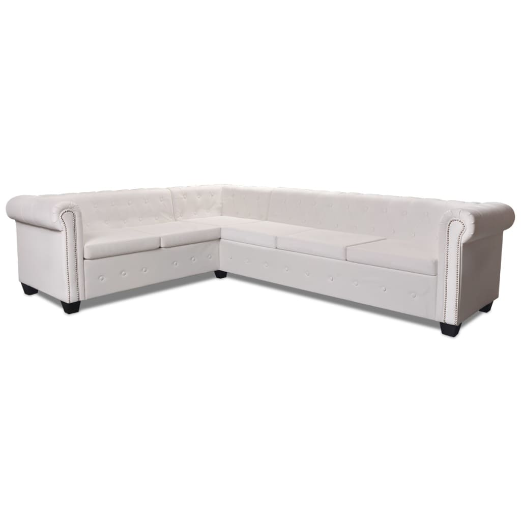 Divano Angolare Chesterfield a 6 Posti Pelle Artificiale Bianca
