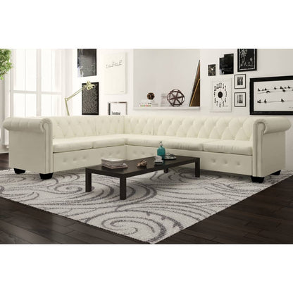 Divano Angolare Chesterfield a 6 Posti Pelle Artificiale Bianca