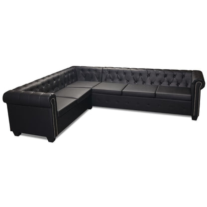 Divano Angolare Chesterfield a 6 Posti Pelle Artificiale Nera