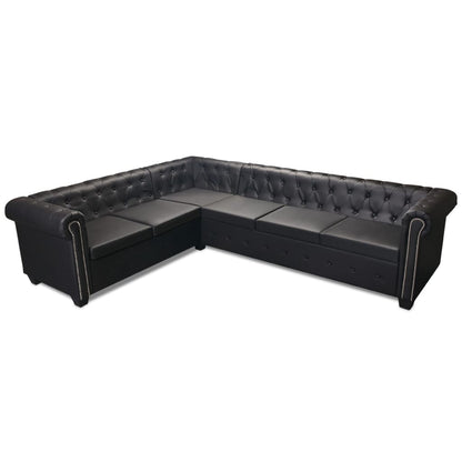 Divano Angolare Chesterfield a 6 Posti Pelle Artificiale Nera