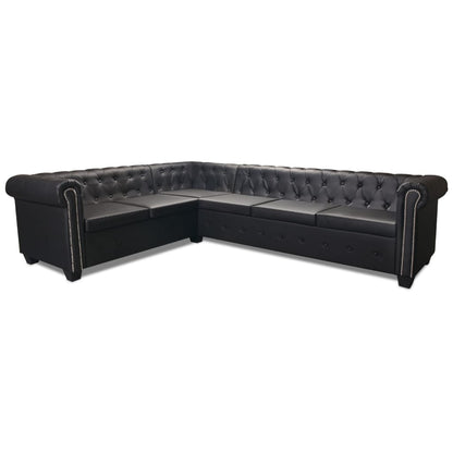 Divano Angolare Chesterfield a 6 Posti Pelle Artificiale Nera