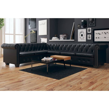 Divano Angolare Chesterfield a 6 Posti Pelle Artificiale Nera