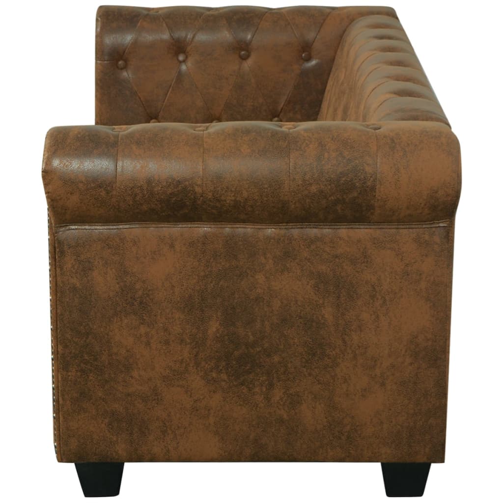 Divano Chesterfield a 2 Posti in Finta Pelle Marrone