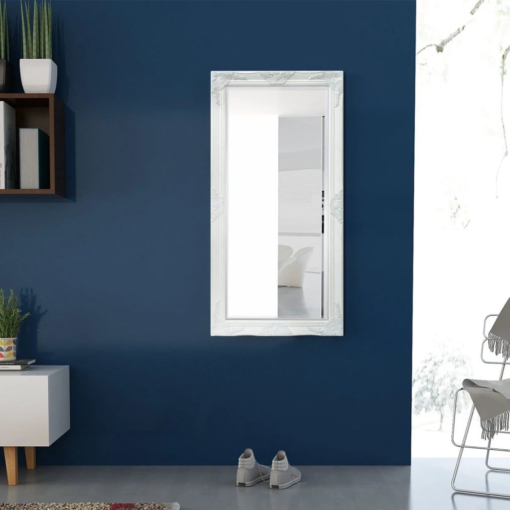 Specchio da Parete Stile Barocco 120x60 cm Bianco