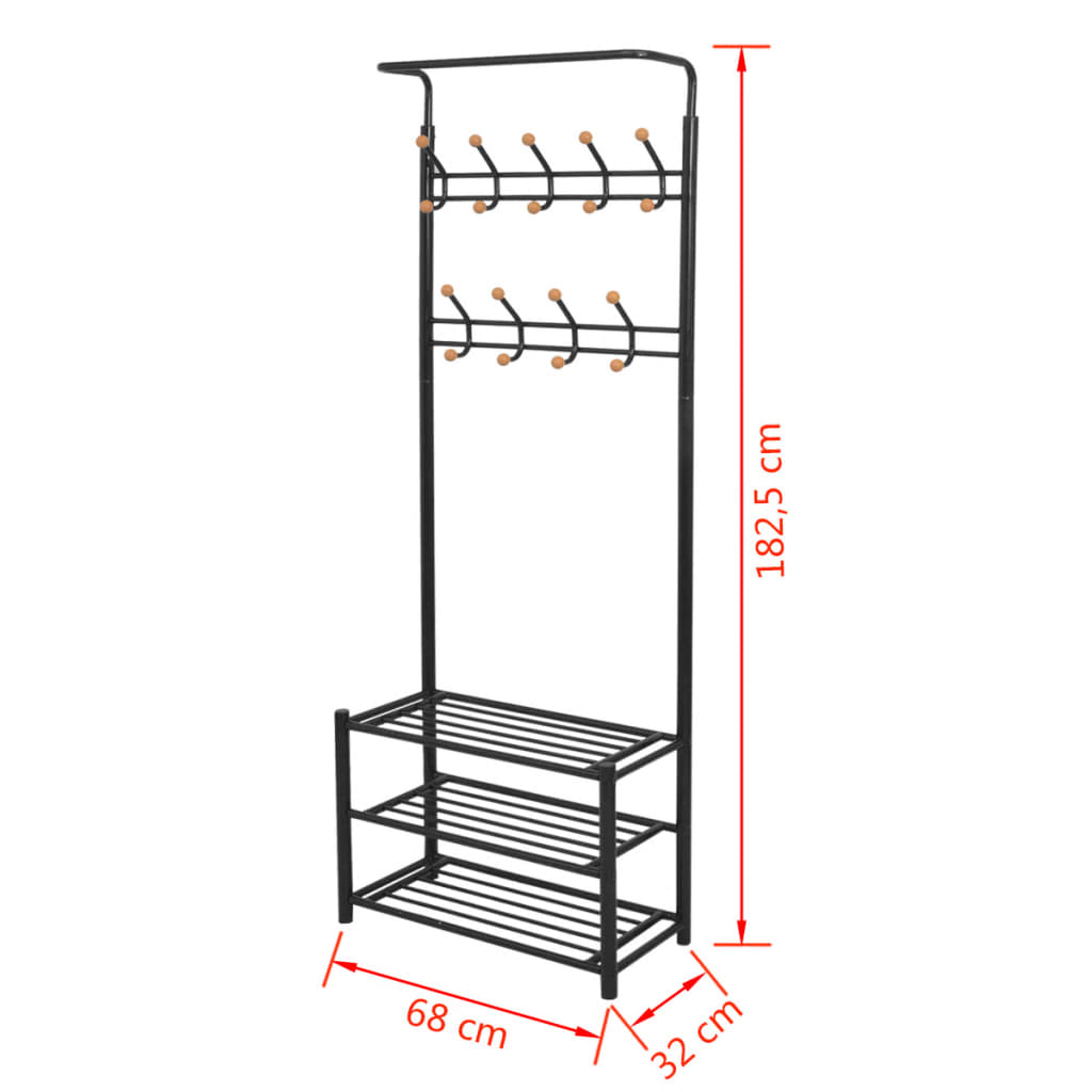 Appendiabiti con Deposito per Scarpe 68x32x182,5 cm Nero