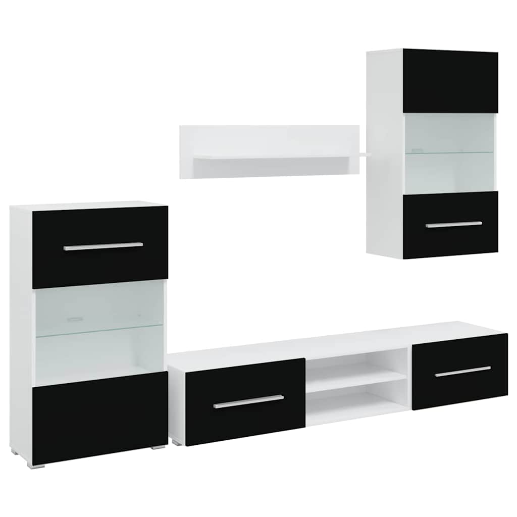 Mobili con Vetrina Parete UnitÃ  TV 5 pz con Luci LED Nero
