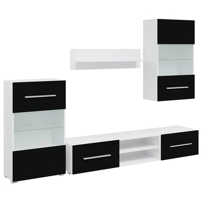 Mobili con Vetrina Parete UnitÃ  TV 5 pz con Luci LED Nero