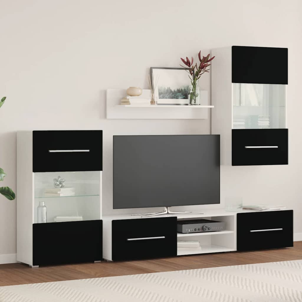 Mobili con Vetrina Parete UnitÃ  TV 5 pz con Luci LED Nero