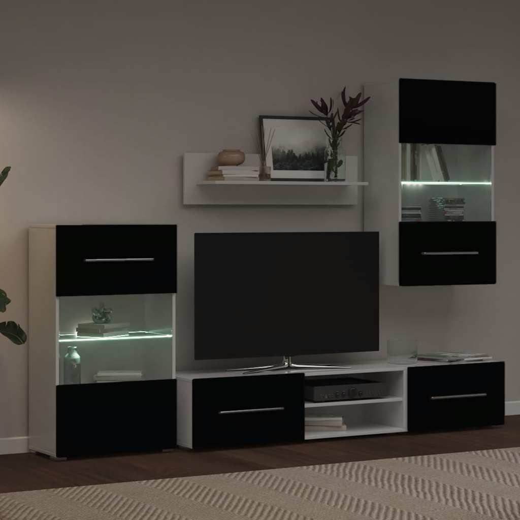 Mobili con Vetrina Parete UnitÃ  TV 5 pz con Luci LED Nero