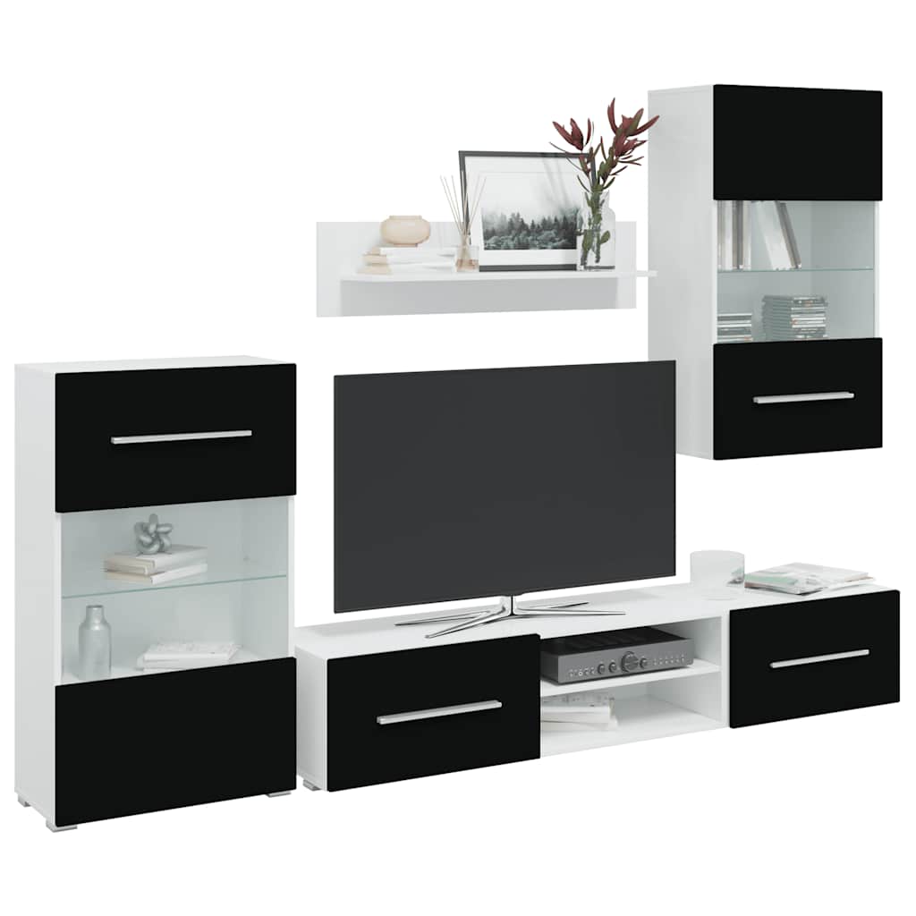 Mobili con Vetrina Parete UnitÃ  TV 5 pz con Luci LED Nero