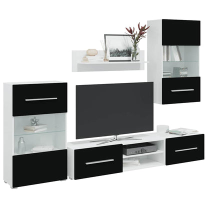 Mobili con Vetrina Parete UnitÃ  TV 5 pz con Luci LED Nero
