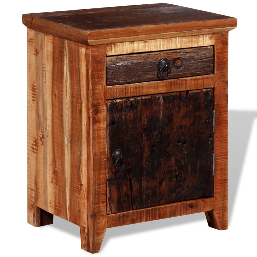 Comodino in Legno Massello di Acacia e di Recupero