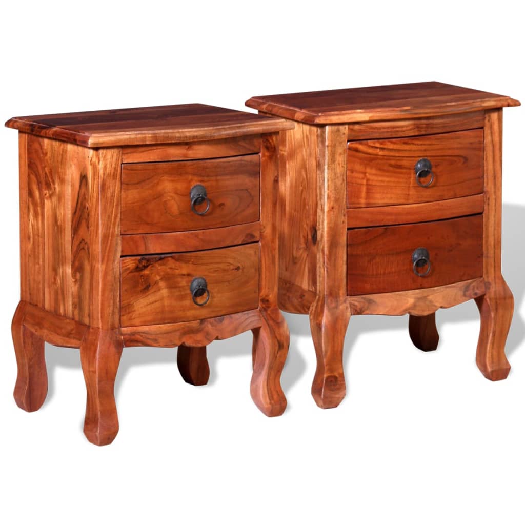 Comodini con Cassetti 2 pz in Legno Massello di Acacia