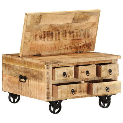 Tavolino da Salotto in Legno di Mango Grezzo 70x70x40 cm