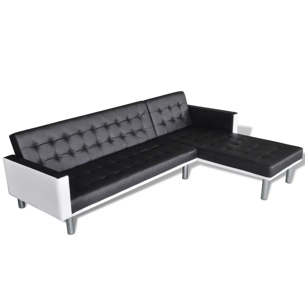 Divano Letto a L in Similpelle Nero