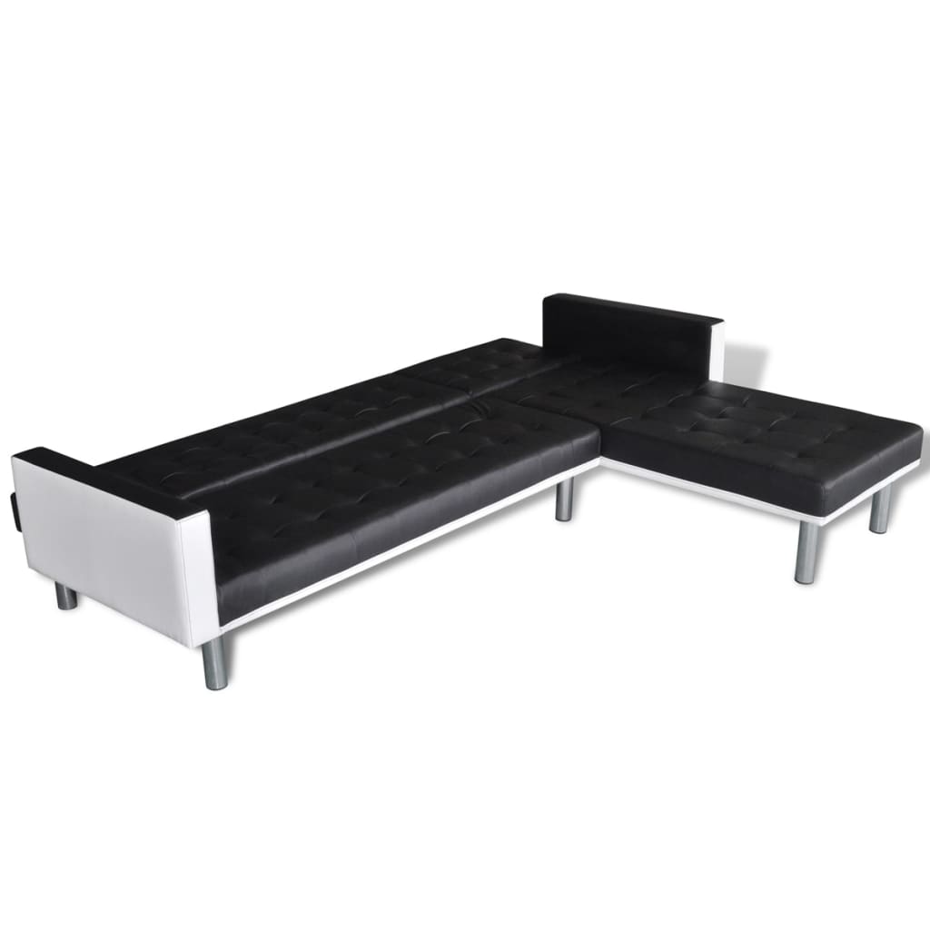 Divano Letto a L in Similpelle Nero