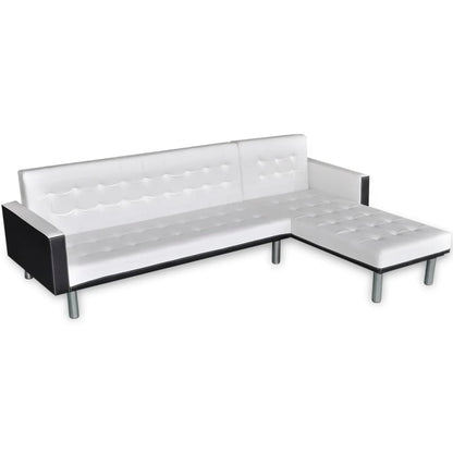 Divano Letto a L in Pelle Artificiale Bianco