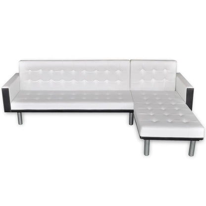 Divano Letto a L in Pelle Artificiale Bianco