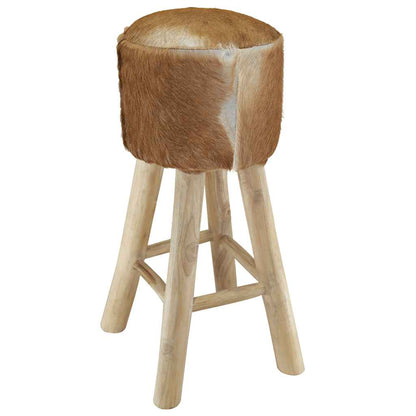 Sgabello da Bar in Vera Pelle e Legno Massello di Teak
