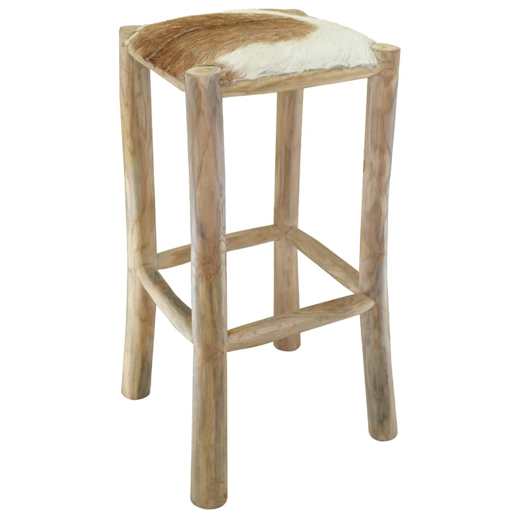 Sgabello da Bar in Vera Pelle e Legno Massello di Teak