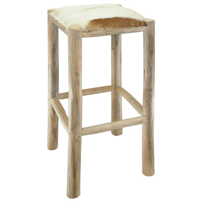 Sgabello da Bar in Vera Pelle e Legno Massello di Teak