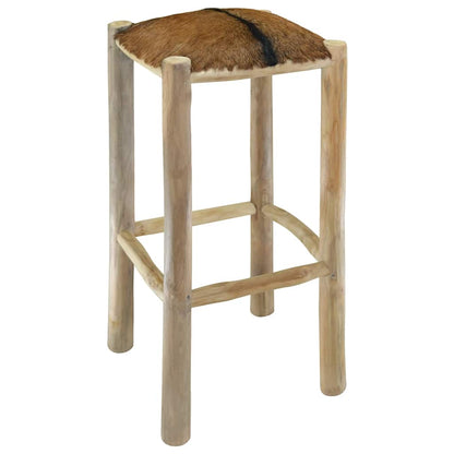 Sgabello da Bar in Vera Pelle e Legno Massello di Teak