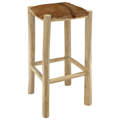 Sgabello da Bar in Vera Pelle e Legno Massello di Teak