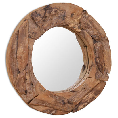 Specchio Decorativo in Legno di Teak 60 cm Rotondo