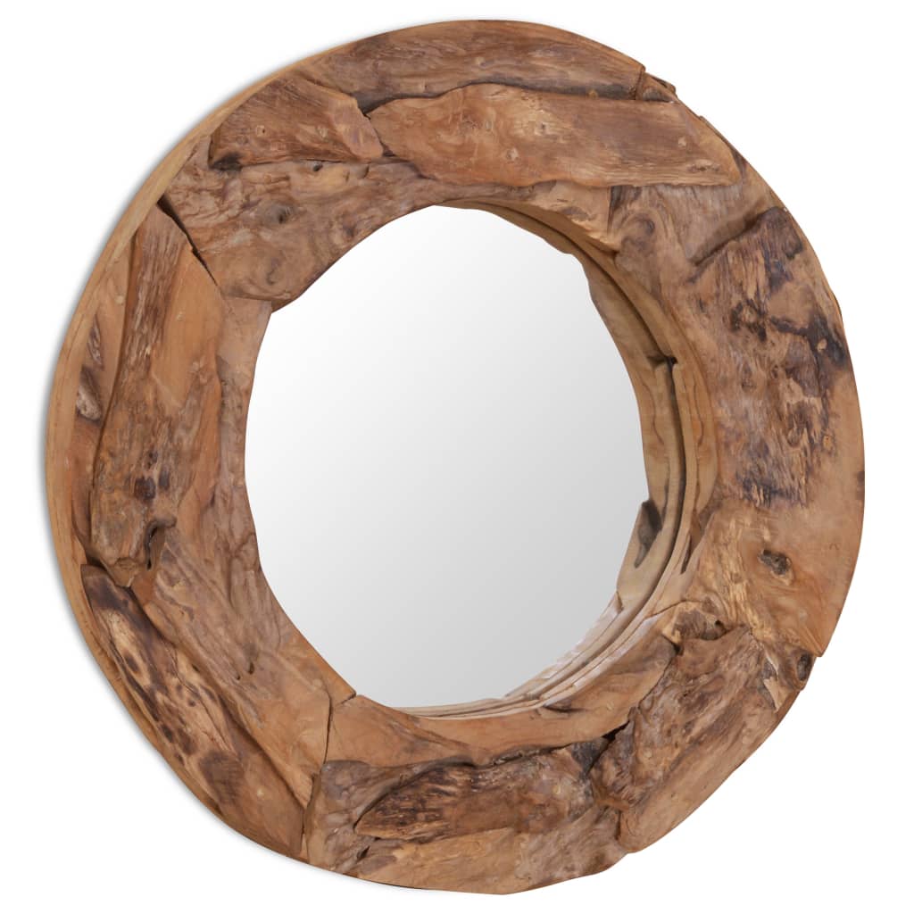 Specchio Decorativo in Legno di Teak 60 cm Rotondo