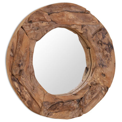 Specchio Decorativo in Legno di Teak 60 cm Rotondo