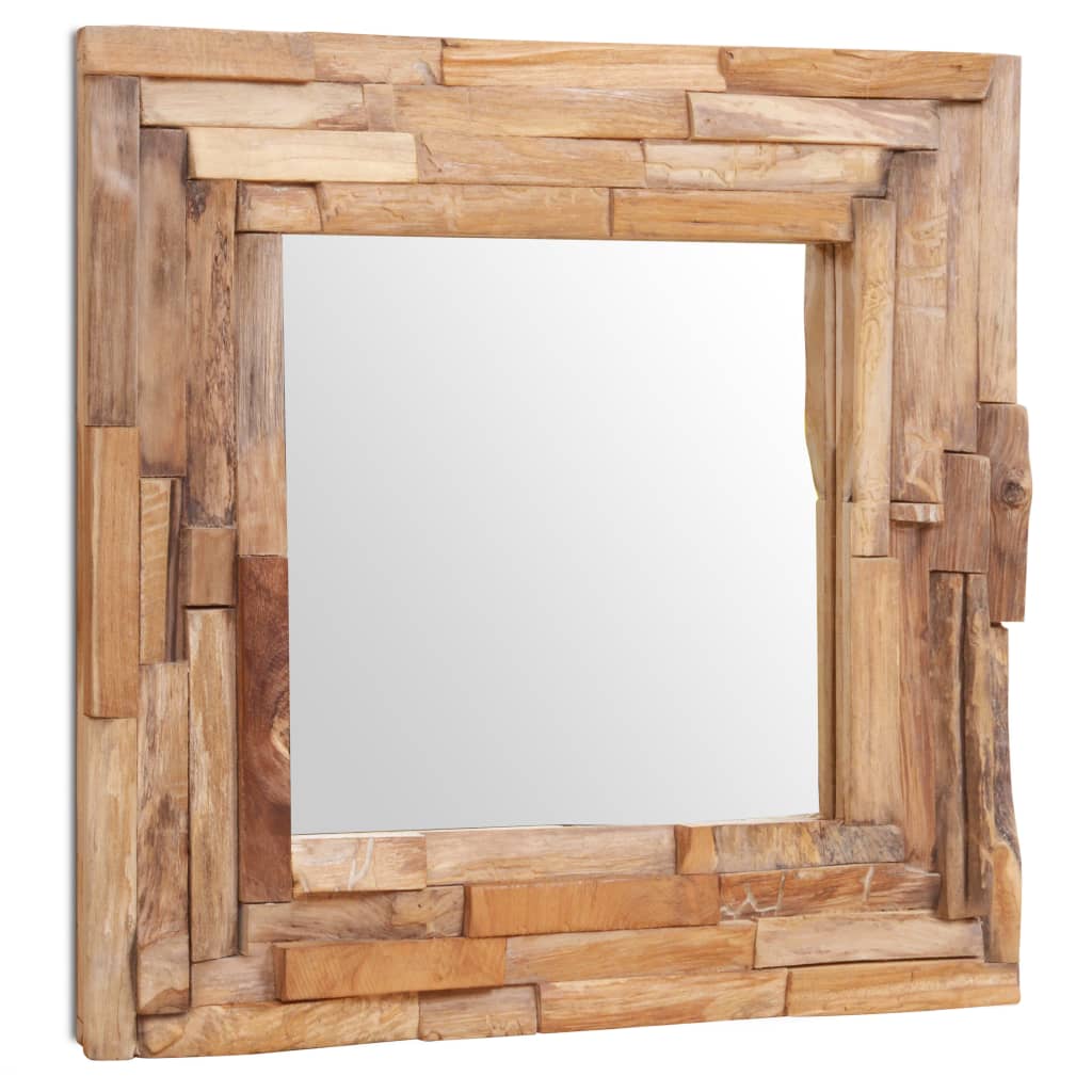 Specchio Decorativo in Legno di Teak 60x60 cm Quadrato