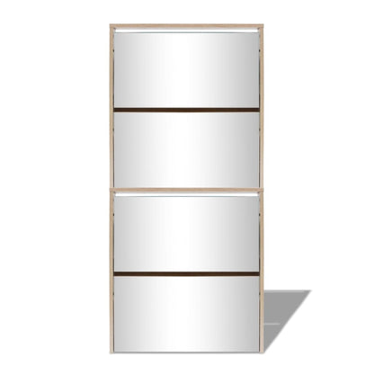 Scarpiera a 4 Strati con Specchio Rovere 63x17x134 cm