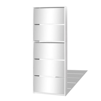 Scarpiera a 5 Strati con Specchio Bianca 63x17x169,5 cm