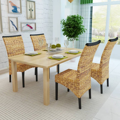 Sedie da Pranzo 4 pz in Legno Massello di Mango e Abaca