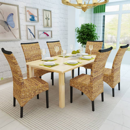 Sedie da Pranzo 6 pz in Abaca e Legno Massello di Mango