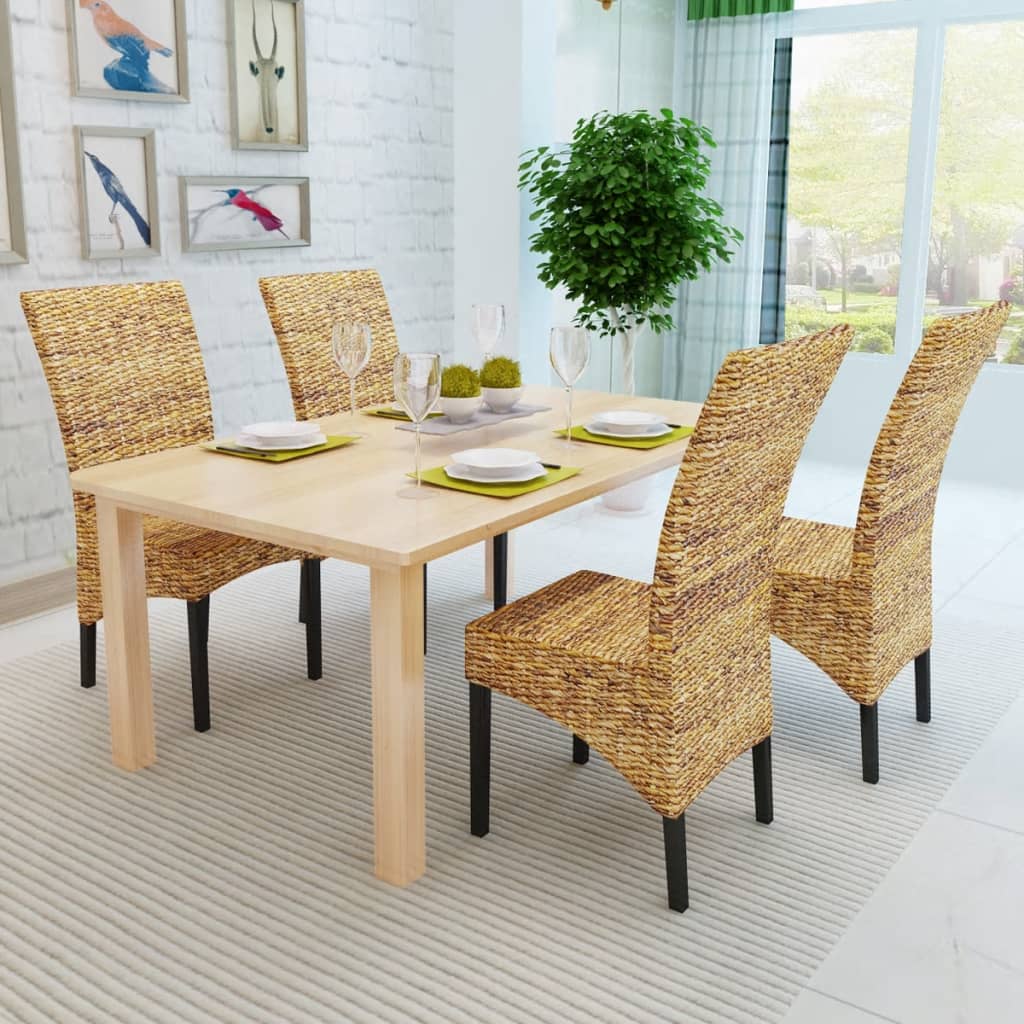 Sedie da Pranzo 4 pz in Legno Massello di Mango e Abaca