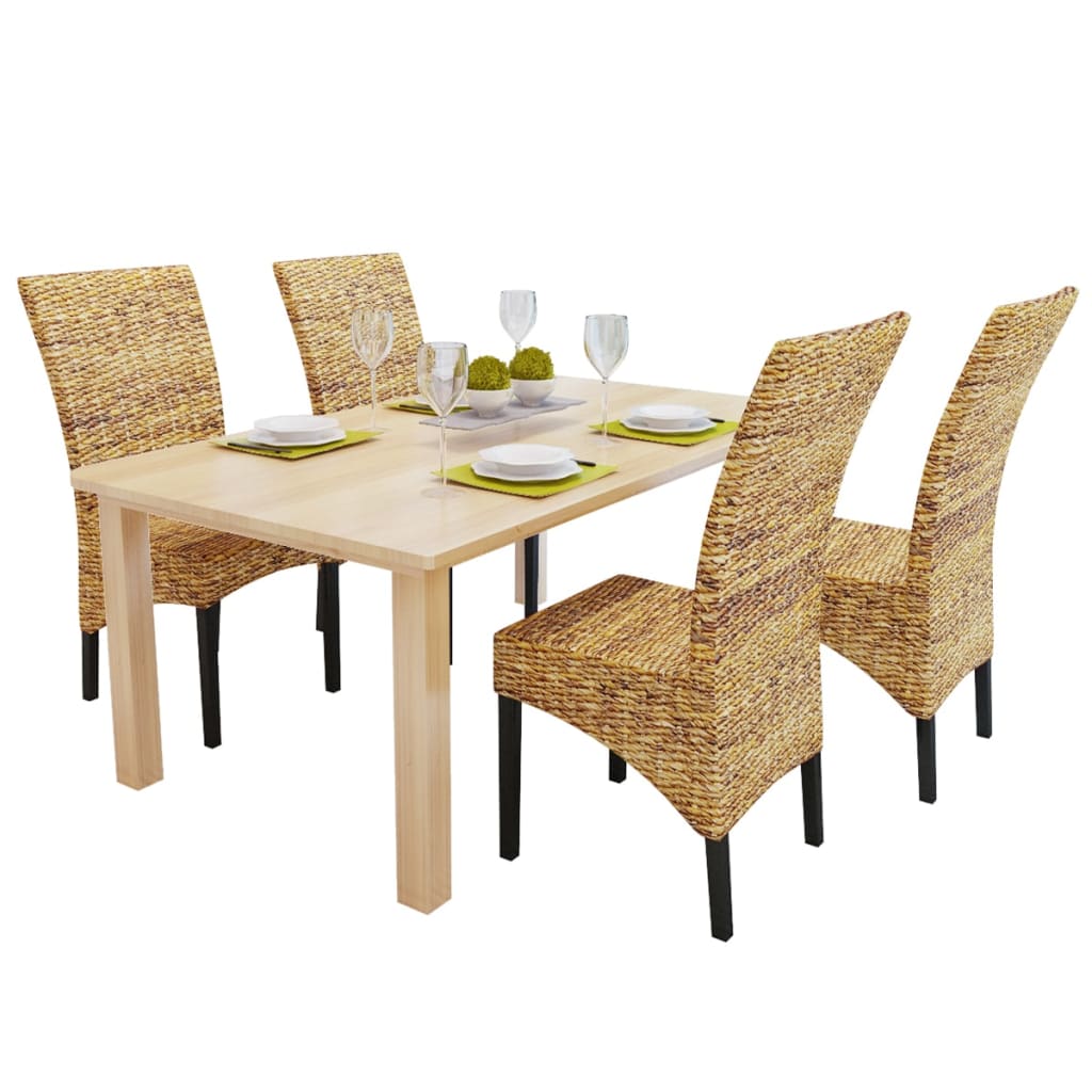 Sedie da Pranzo 4 pz in Legno Massello di Mango e Abaca