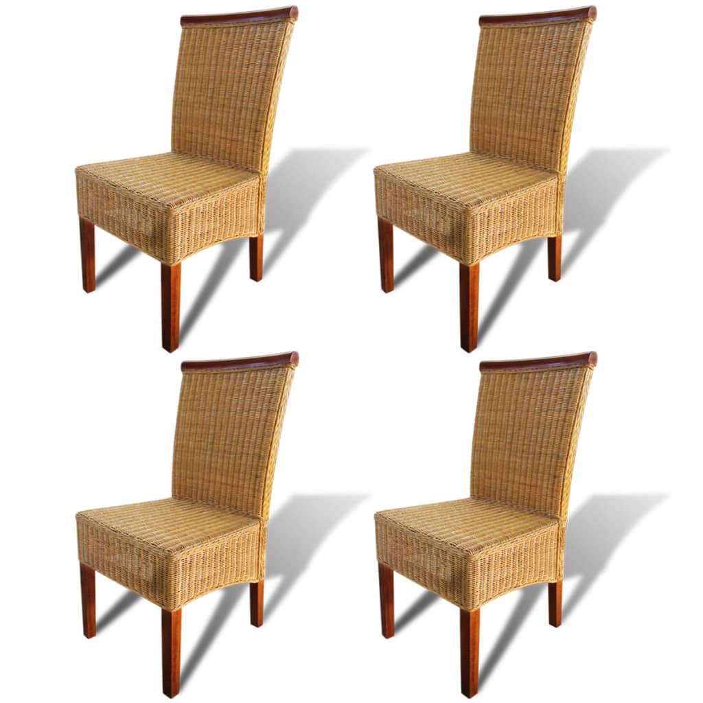 Sedie da Pranzo 4 pz Marroni in Rattan Naturale